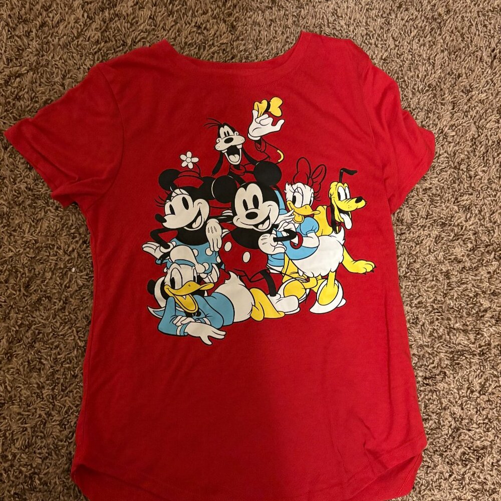 Disney Mickey and Friends Short Sleeve Top Medium 7-9 Red Polyester Rayon Blend
